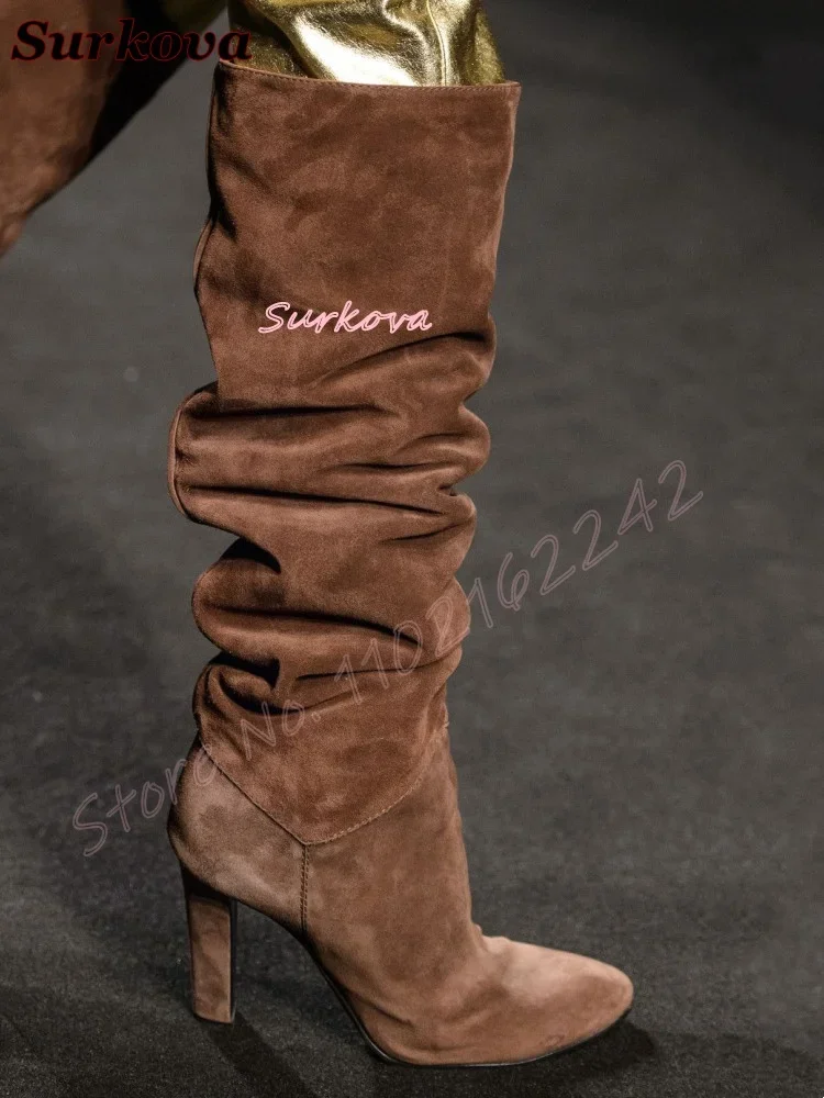 Street Fashion Dress - Retro Pleated Slip On Modern Boots