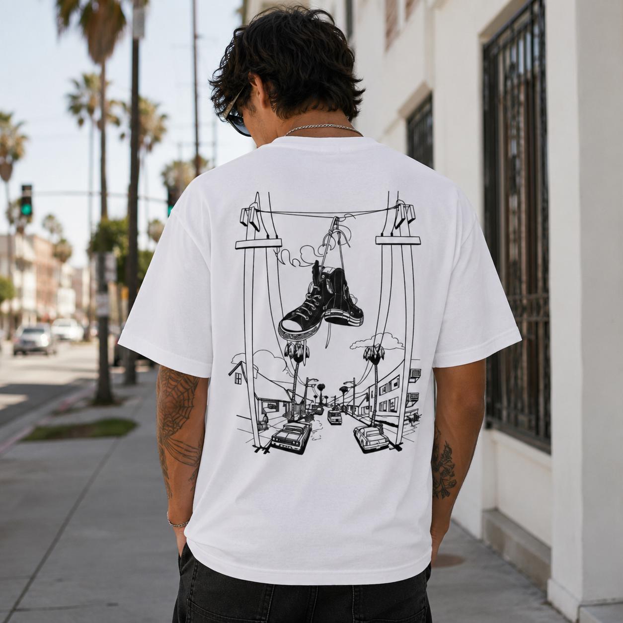 Street Fashion Online - Sneakers on Power Lines T-Shirt Urban