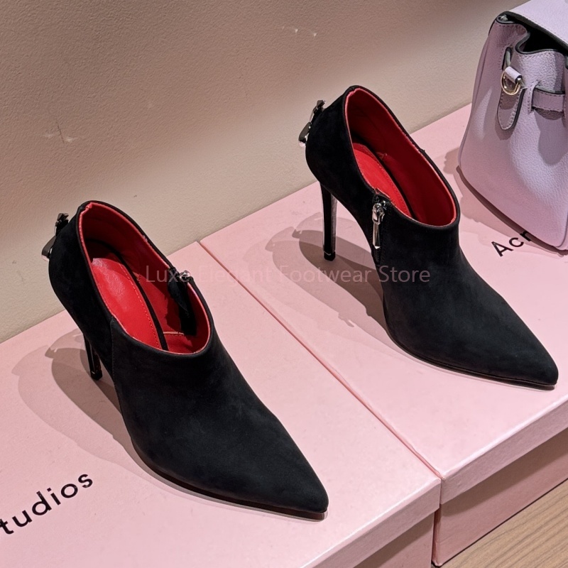 Street Fashion Dress - Black Suede Sword Shaped Pointed Stiletto
