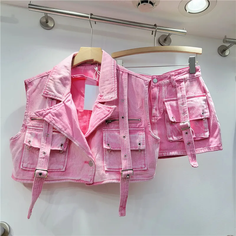 Street Fashion Vest - Fashion Denim Women's Set Sleeveless Open