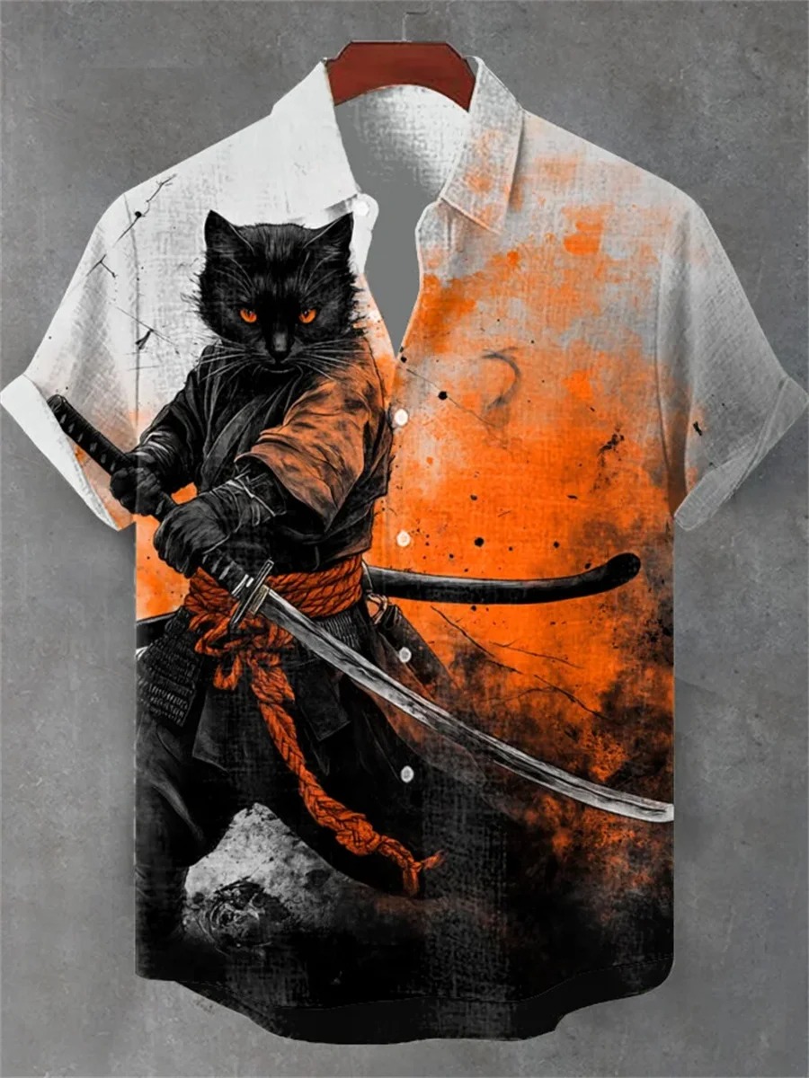 Street Fashion Men - Men's Japanese Style Samurai Black Cat