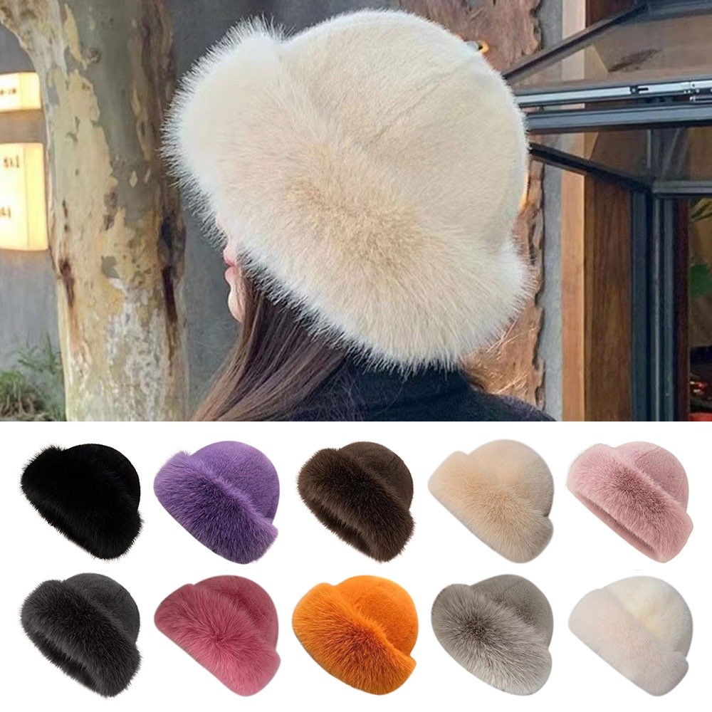 Bucket Hat Embroidered - Fashion Headwear Fluffy Fur Winter Hat