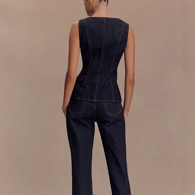 Summer Denim Pant Sets Women 2 - Street Fashion Vest 评论和价格