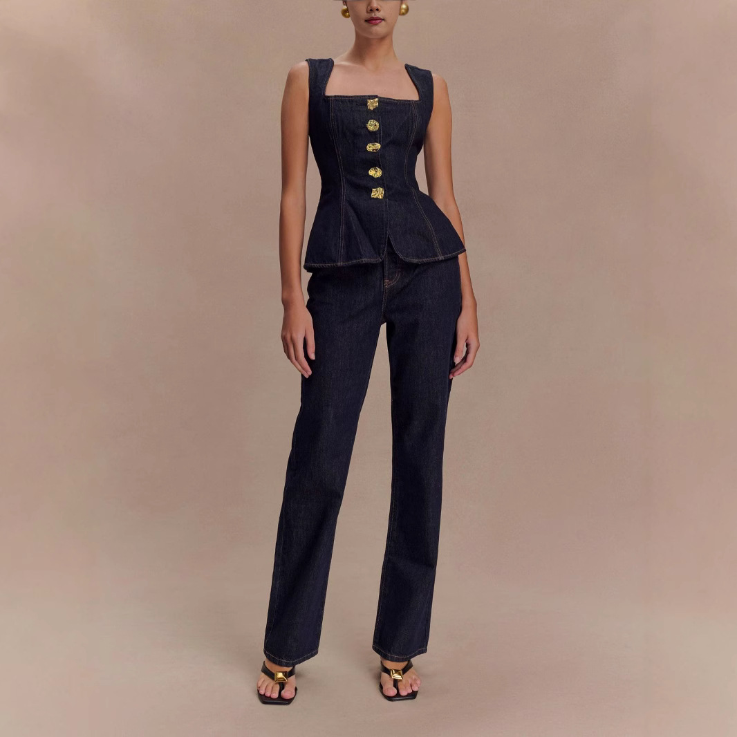 Summer Denim Pant Sets Women 2 - Street Fashion Vest 评论和价格