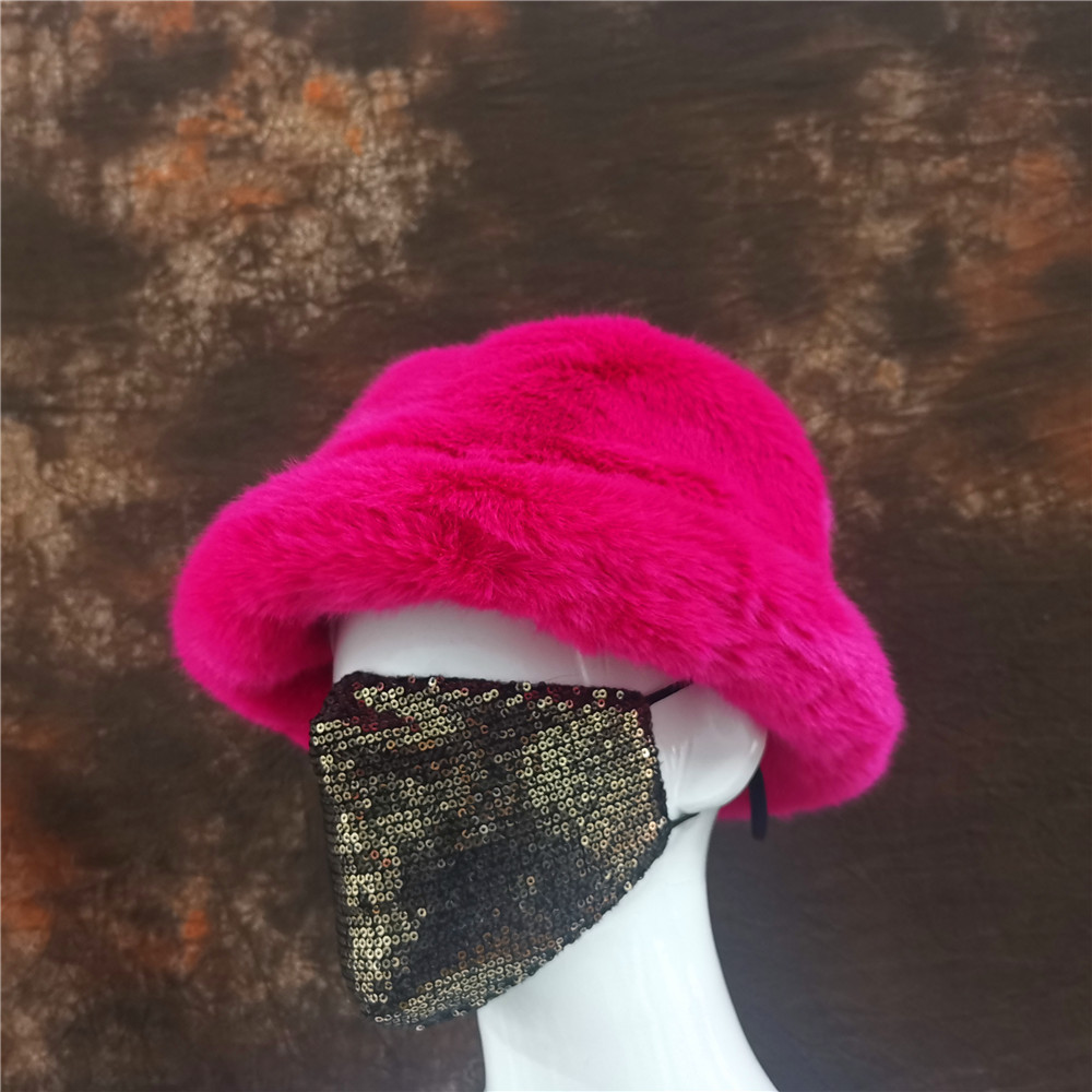 Fluffy Artificial Fur Bucket H - Bucket Hat Embroidered 评论和价格