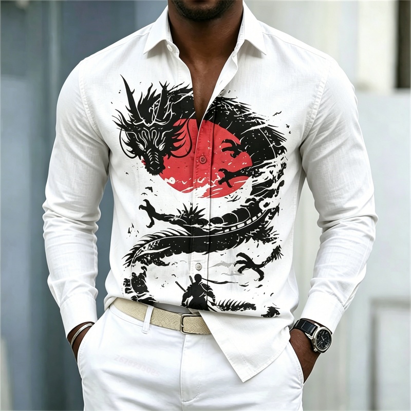 2026 New Men's Shirt White Bla - Street Fashion Men 评论和价格
