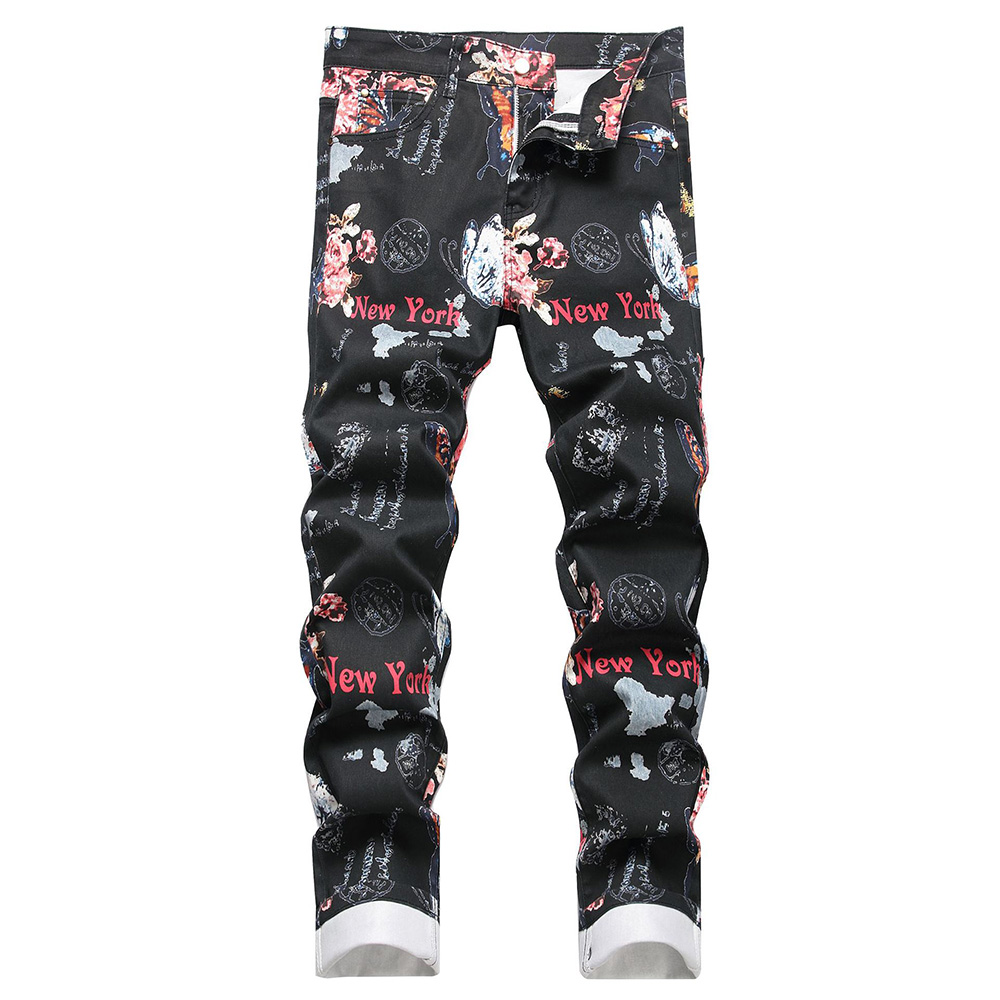 Men Digital Print Jeans Fashio - Street Fashion Of New York 评论和价格