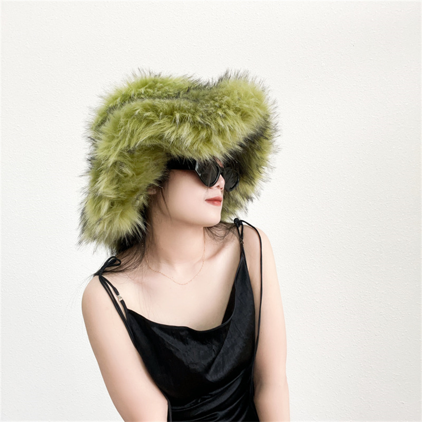 Fluffy Faux Fur Bucket Hat Win - Bucket Hat Embroidered 评论和价格