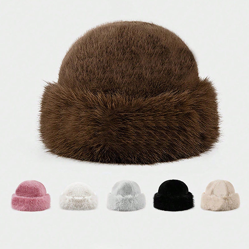 Women's Fuzzy Wide Brim Faux F - Bucket Hat Embroidered 评论和价格