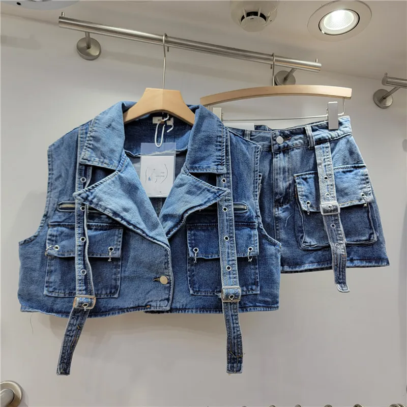 Fashion Denim Women's Set Slee - Street Fashion Vest 评论和价格