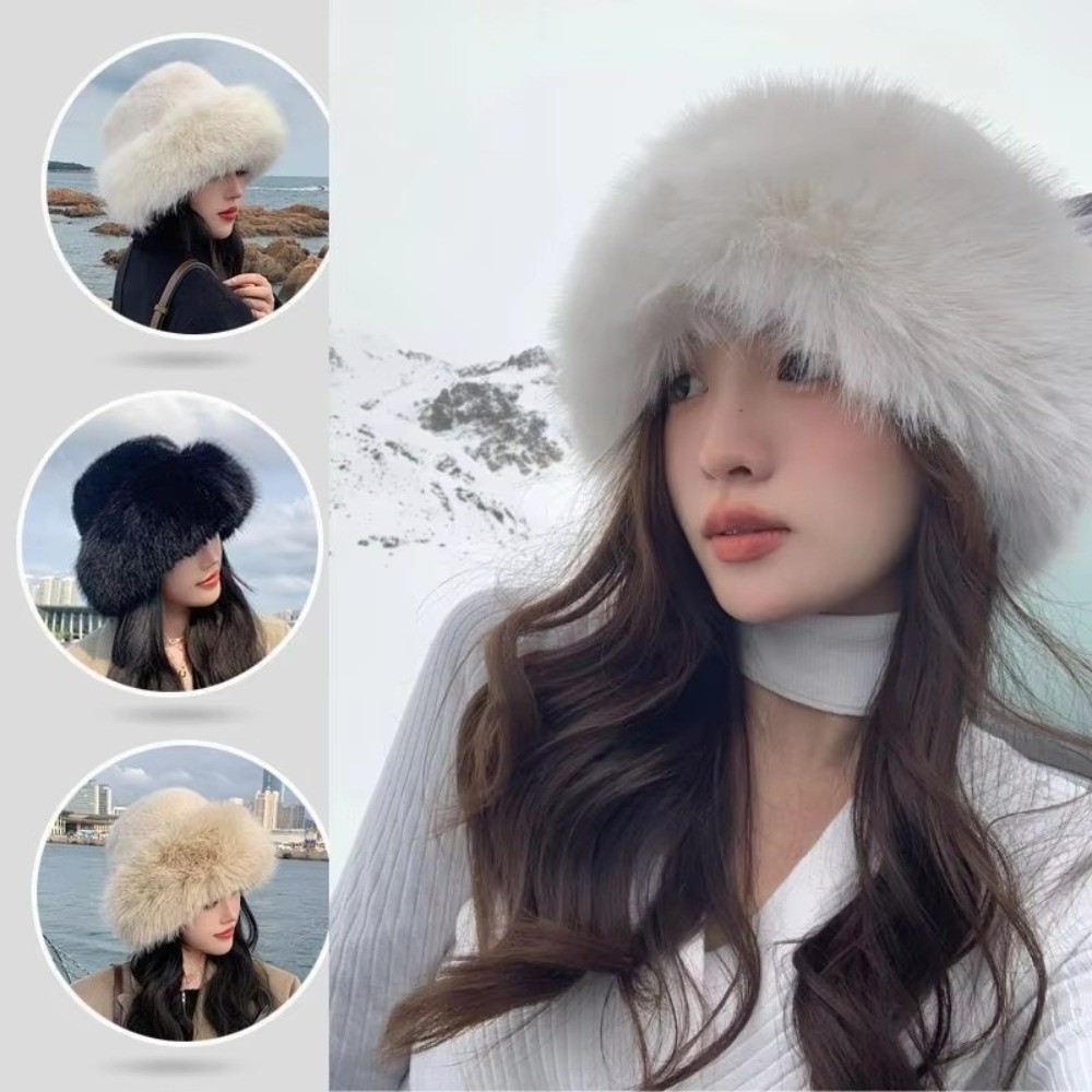 New Fluffy Fur Winter Hat Soli - Bucket Hat Embroidered 评论和价格