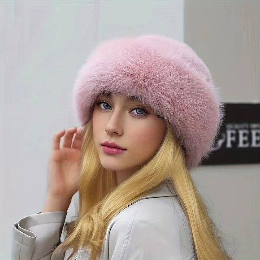 New Fluffy Fur Winter Hat Soli - Bucket Hat Embroidered 评论和价格